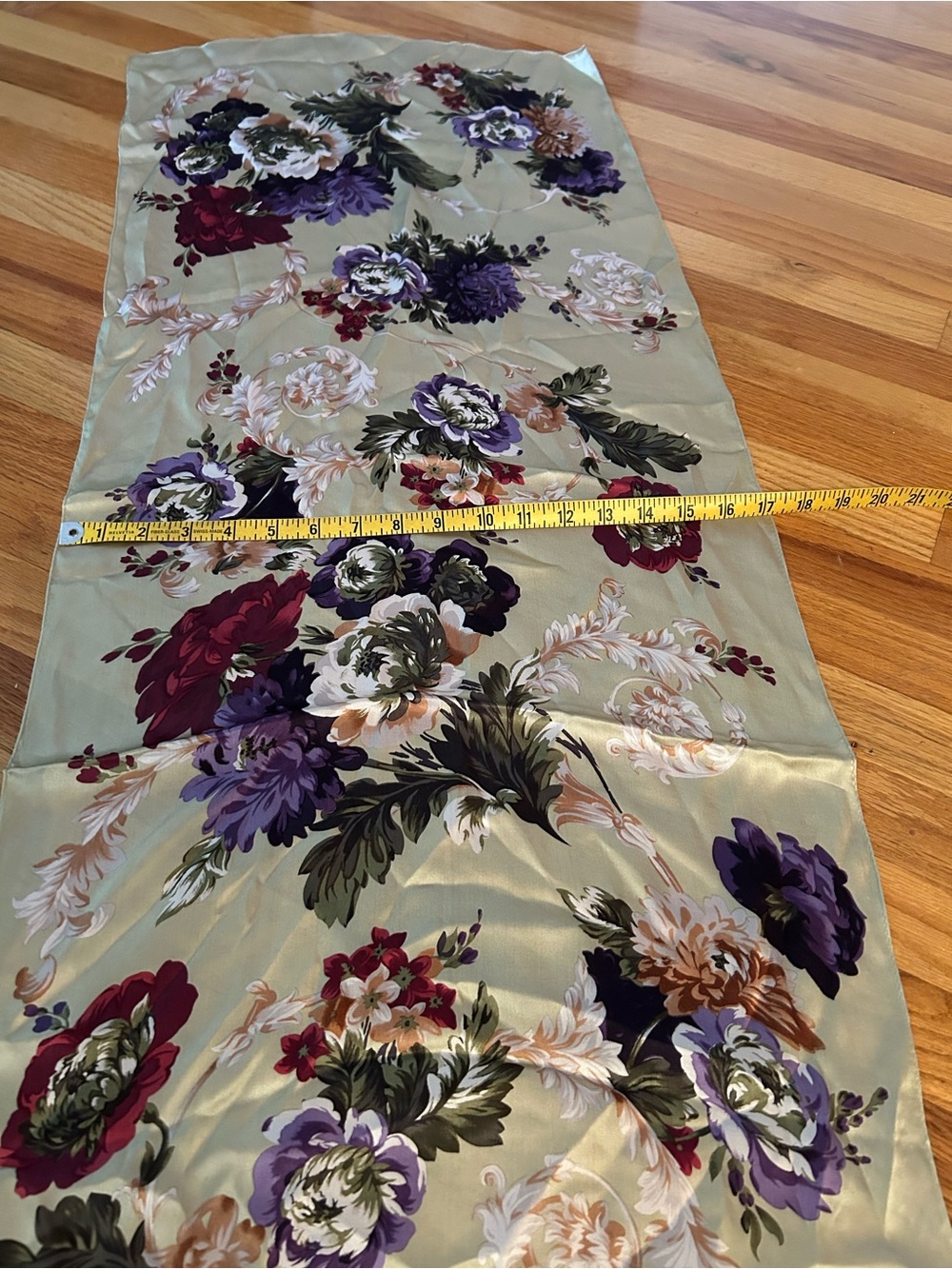 Ann Taylor Floral Silk Scarf in Sage with Purple & Wine Blooms